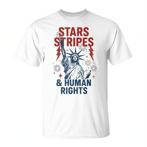 T-shirt Unisex con Stampa Serigrafica 'Stars Stripes And Human Rights', Collo Tondo, Manica Corta, Promozionale - Product Image 3