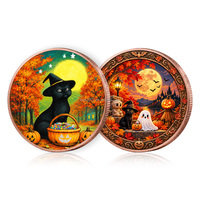 Pièce de collection commémorative d'Halloween en cuivre pur de 1 oz, motif fantôme coloré, chat noir, citrouille, épouvantail