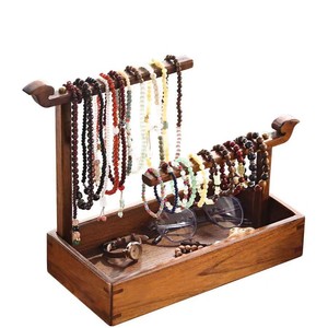 Wooden Jewelry Storage Rack Double Bar Desktop Organizer For <b>Necklace</b> Bracelet Watch Eyewear Chinese Style Brown - Product Image 3
