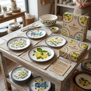 Juego de Platos de Cerámica Sicilianos al por Mayor, Vajilla de Porcelana Vintage con Calcomanía de Flores de Limón para Bodas, Restaurantes y Fiestas, Venta al por Menor - Product Image 4
