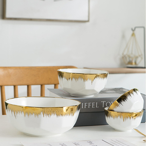 Bắc Âu Vàng lưỡi bát Gốm Bộ đồ ăn Bát hộ gia đình hàng ngày nhà hàng salad mì bát gạo vàng sang trọng Bộ đồ ăn - Product Image 3