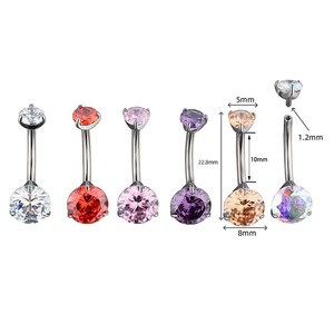 F136 <b>Titanium</b> Navel <b>Studs</b> With Zircon Crystals 8mm Ball Prong Setting For Body Piercing Jewelry Gift - Product Image 1