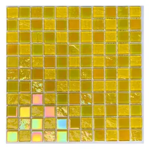 New Building Construction 4mm Thickness Yellow Color Iridiscent Crystal Glass Mosaic For Swimming Pool Tile