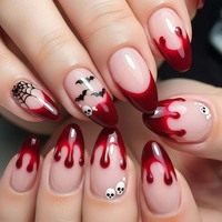 Faux ongles personnalisés pour Halloween, motif taches de sang, squelette, citrouille, fantôme, chauve-souris, bandage, réutilisables pour costume, cosplay, fête