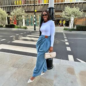 YLN8693 2026 Nuevos Jeans de Mezclilla de Cintura Alta y Corte Holgado para Mujer, Estilo Urbano, con Pierna Ancha y Caída - Product Image 3