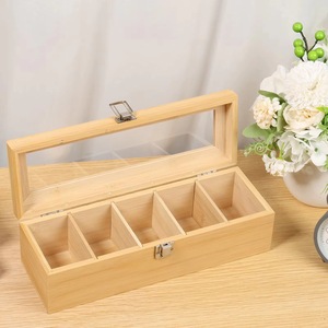 Boîte de rangement rectangulaire pour sachets de thé en bambou, porte-sachets de thé portable, 5 compartiments, design moderne multifonctionnel, boîte à sachets de thé pour la maison - Product Image 2