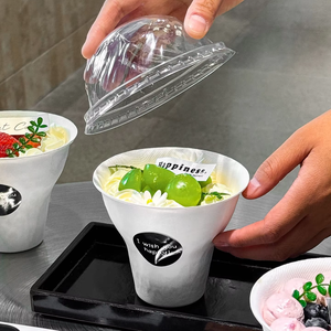 Tazón de Pulpa Biodegradable de Alta Gama de 360 ml con Tapa Transparente, Doble Recubrimiento de PE para una Presentación Premium de Postres - Product Image 3