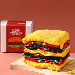 Deux paires de motifs de hamburgers colorés Hommes et femmes à la veille d'Halloween Donner des chaussettes à des <span class=keywords><strong>amis</strong></span> Quatre saisons Automne et hiver - Product Image 3