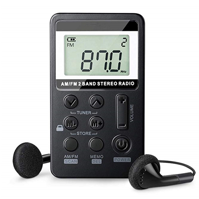 AM FM Mini Transistor Radio Rechargeable Battery Personal Digital Tuning Stereo Pocket Walkmen Radio with Earphone and Lanyard