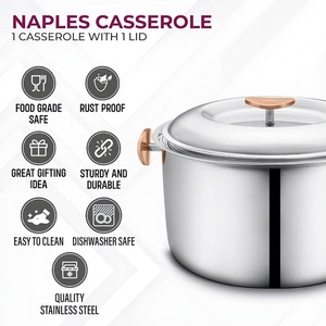 Casserole en acier inoxydable avec couvercle en verre, poignées en bois, design minimaliste rond, durable pour les cuisinières à gaz et à induction - Product Image 5