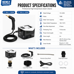 Nettoyeur Vapeur Électrique Professionnel 1500W Haute Température avec Réservoir Amovible 1,5L et 9 Vitesses Réglables pour Usage Domestique, Hôtelier et Automobile - Product Image 5