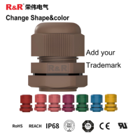 Presse-étoupes R&R RND étanches IP68 en nylon, à fixation filetée PG, pour câbles basse tension, tête allongée, personnalisables en plastique.