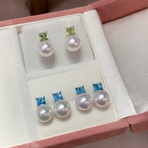 Aretes de Oro de 18K con Perlas de Agua Salada Akoya Brillantes e Incrustaciones de Peridoto Natural y Azul, Modernos y Elegantes para Uso Diario - Product Image 6