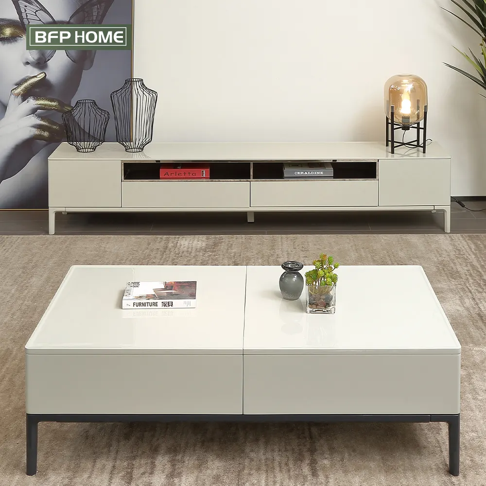 BFP HOME Simple Style White Oak Solid Wood Coffee Table Solid Wood Stainless Steel Tea Small Table Living Room Sets