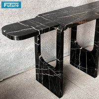 Table console en marbre noir Marqulina de luxe personnalisée pour cuisine, salle de bain, villa - Design moderne, finition polie, durable