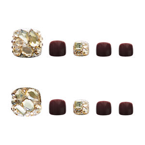 Faux ongles d'orteil en or couleur café avec bordure croisée, patch d'amélioration des ongles, vente en gros - Product Image 3