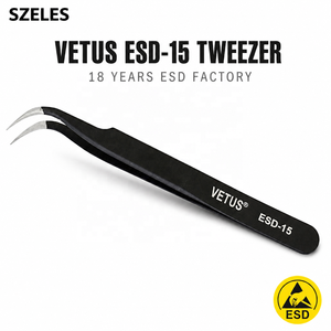 Pinzas Antiestáticas ESD Vetus ESD-10 11 12 13 14 15 16 17 Negras, Pinzas de Acero Inoxidable con Punta Segura para Reparaciones - Product Image 1