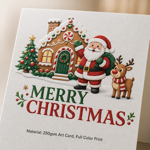 Ensemble de cartes de Noël à trois volets avec pince à billets, design original ZS-PC0330, maison en pain d'épices, Père Noël, renne, enveloppe - Product Image 4