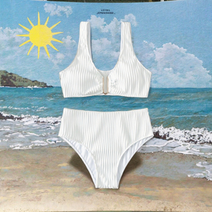 Sexy Solid High-Waist <b>Bikini</b>-Women's 2 Piece <b>Set</b> Handmade OEM Service Anti-Chlorine UV Protection Beach Swimwear Wholesale - Product Image 3