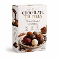 Boîte en carton blanc texturé 330 g/m² rigide avec estampage à chaud or et finition soft-touch pour l'emballage de truffes au chocolat