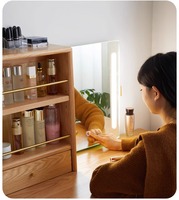 Ensemble de coiffeuse universelle en bois massif, bureau de maquillage en chêne avec miroir et étagère de rangement pour chambre à coucher
