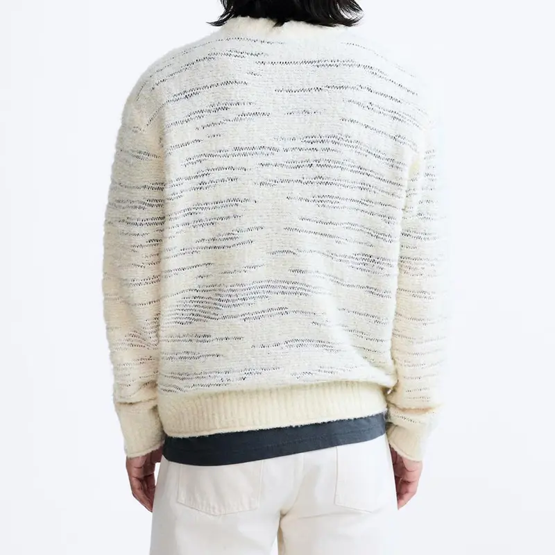 Sweater pullover pria, sweater pullover tekstur pakaian rajut lengan panjang leher crew musim dingin untuk lelaki