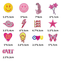Patchs thermocollants en feutre rose bonbon, motifs papillon souriant, cowboy, rose, pour vente en gros