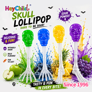 Caramelos al por mayor con etiqueta privada personalizada, piruletas ácidas con forma de calavera de Halloween, sabor a frutas mixtas, caramelos de juguete con forma de hueso de esqueleto, OEM - Product Image 4