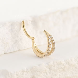 हॉट सेलिंग 14k ठोस गोल्ड हिंग सेगमेंट क्लिकर डबल-लेयर डिजाइन साइड इनले जिरकॉन नाक रिंग सेप्टम बॉडी वेडिंग गिफ्ट - Product Image 5