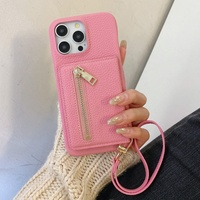 Étui de téléphone en cuir PU en stock avec cordon et protection contre les chocs pour 17/16/15/14, design sportif, poche pour carte d'identité