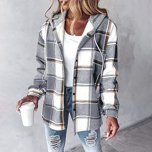 Nouvelle veste décontractée à capuche longue à carreaux teints pour femme, style européen et américain, collection automne-hiver 2025 - Product Image 1