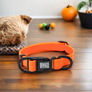 Maßgefertigtes Umweltfreundliches Orange Haustier-Halsband-Leine-Set Weiches Wasserdichtes PVC Trainings-Lauf-Langleine Nylon-Gurtband Bedruckt - Product Image 2