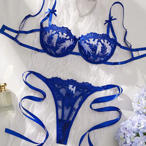 सेक्सी उत्कृष्ट फीता कढ़ाई रॉयल ब्लू स्ट्रैप डिजाइन रिबन धनुष महिलाओं के बीच - Product Image 1