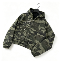 Blouson à capuche surdimensionné personnalisé en tissu uni avec ourlet et poignets élastiques, fermeture éclair intégrale, rembourré, court, pour homme, avec logo brodé, vente en gros
