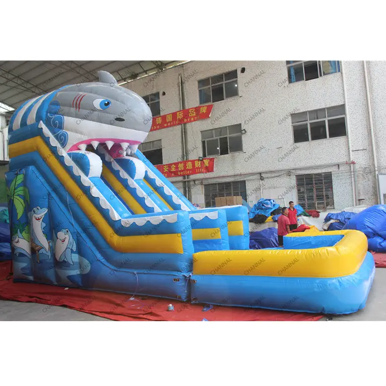 ยอดนิยมCommercial Inflatablesออกแบบใหม่สนุกShark Inflatableสไลด์เกรดยักษ์พองน้ำสไลด์สำหรับขาย