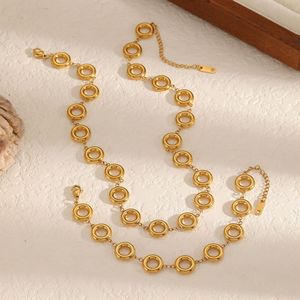Stainless Steel Circular Ring Necklace And <b>Bracelet</b> <b>Set</b> For Women Geometric Jewelry Gift - Product Image 3