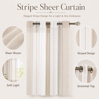 Aodu Rideau Semi-Transparent en Lin à Rayures Verticales, Large et Étroit, avec Œillets et Passe-Tringle, Panneau de Fenêtre Beige Blanc, Vente en Gros Direct Usine
