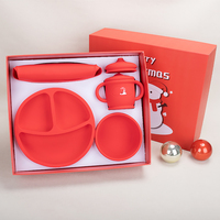 Professionnel en gros Portable 7 pièces bébé alimentation ensemble cadeau de noël y compris bavoir bol cuillère fourchette plateaux Silicone de qualité alimentaire