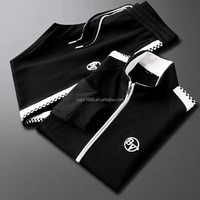 Offre Spéciale – Ensemble Sport Décontracté Homme Automne, Couleur Unie, Coupe Slim, Veste Tendance et Pantalon Patchwork Deux Pièces 100% Coton
