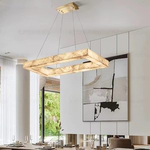 Lámpara Colgante LED de Alabastro Cuadrada Moderna Americana para Comedor, Sala de Estar, Hotel de Lujo - Product Image 4
