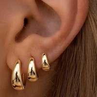 Vente en gros : Nouveauté tendance 2026 – Lot de 3 paires de boucles d'oreilles rondes uniques en cuivre, plaquées or bicolore, élégantes, pour femmes