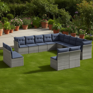 Set da Giardino Moderno 12 Pezzi in Polyrattan con Divano e Cuscini Grigi, Resistente alle Intemperie, Design Contemporaneo - Product Image 2