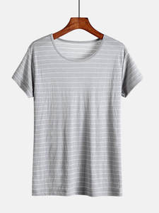 Venta al por mayor 2020 O cuello Loungewear camisetas de alta calidad a rayas de manga corta estampado pijamas de tela suave de talla grande ropa de dormir térmica - Product Image 2