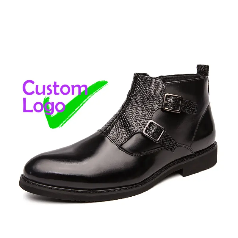 Open Shoes For Men Leather Long Buckle Italian Leather Shoes Grain British Men Fashion Leather Shoes Logos Side Zipper Cheaper