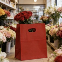Anpassbare Festliche Leuchtend Rote Flachboden-Kraftpapiertüten mit Gestanzten Griffen, Ideal für den Einzelhandel