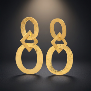 Boucles d'oreilles clous géométriques faites à la main en laiton et alliage de pierres précieuses, tendance pour femme - Product Image 2