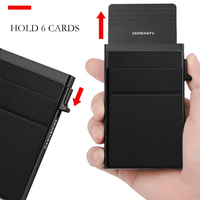 Dompet RFID pria, ramping sisi aluminium dorong saku depan pemegang kartu kredit penutup kartu Bank pendek dengan penutup terbuka