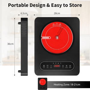 Table de <span class=keywords><strong>cuisson</strong></span> en céramique portable VBGK, <span class=keywords><strong>plaque</strong></span> chauffante électrique portable 2000W, zone de <span class=keywords><strong>cuisson</strong></span> unique avec écran LED, minuterie <span class=keywords><strong>4</strong></span> heures, verrouillage de sécurité - Product Image 2
