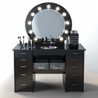 Meuble de luxe personnalisé pour femmes et jeunes filles, table de maquillage en bois noir au design moderne avec miroir et tiroirs pour chambre à coucher