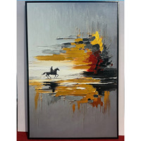 Décoration murale en MDF, peinte à la main, paysage abstrait de coucher de soleil, style Art Déco, cheval galopant, tons gris et blanc, personnalisable